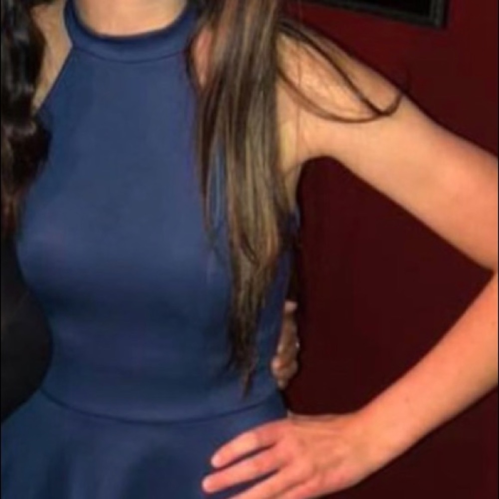 High Neck Navy Blue Dress